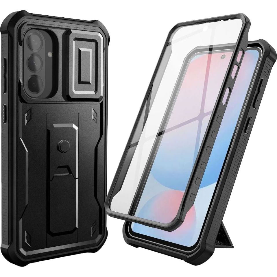 Etui pancerne z osłoną na ekran, z wbudowaną podstawką oraz ochroną aparatu Tech-Protect Kevlar Cam+ do Samsung Galaxy A56 5G, czarne.